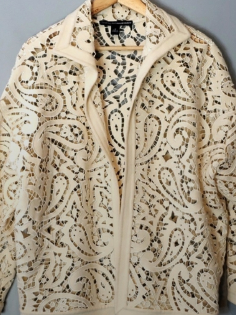 Linda Allard Ellen Tracy Wool jacket 12 Lace cutout embroidered